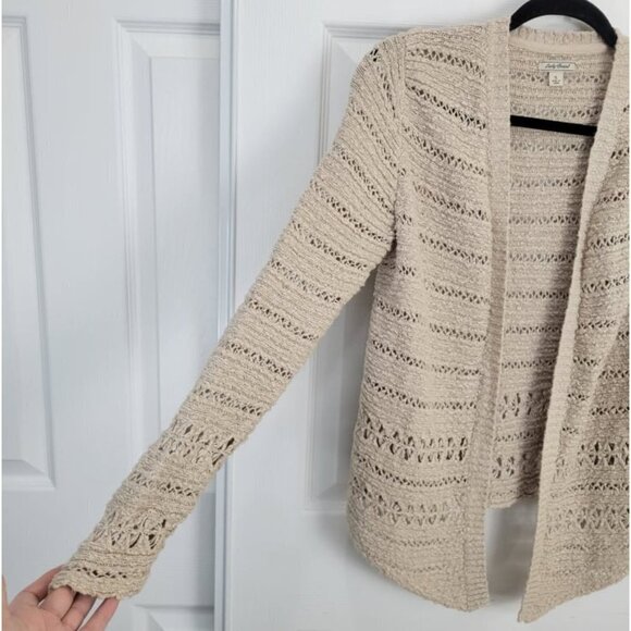LUCKY BRAND Women's Ivory Open Knit Crochet Open Front Cardigan S - Picture 5 of 10